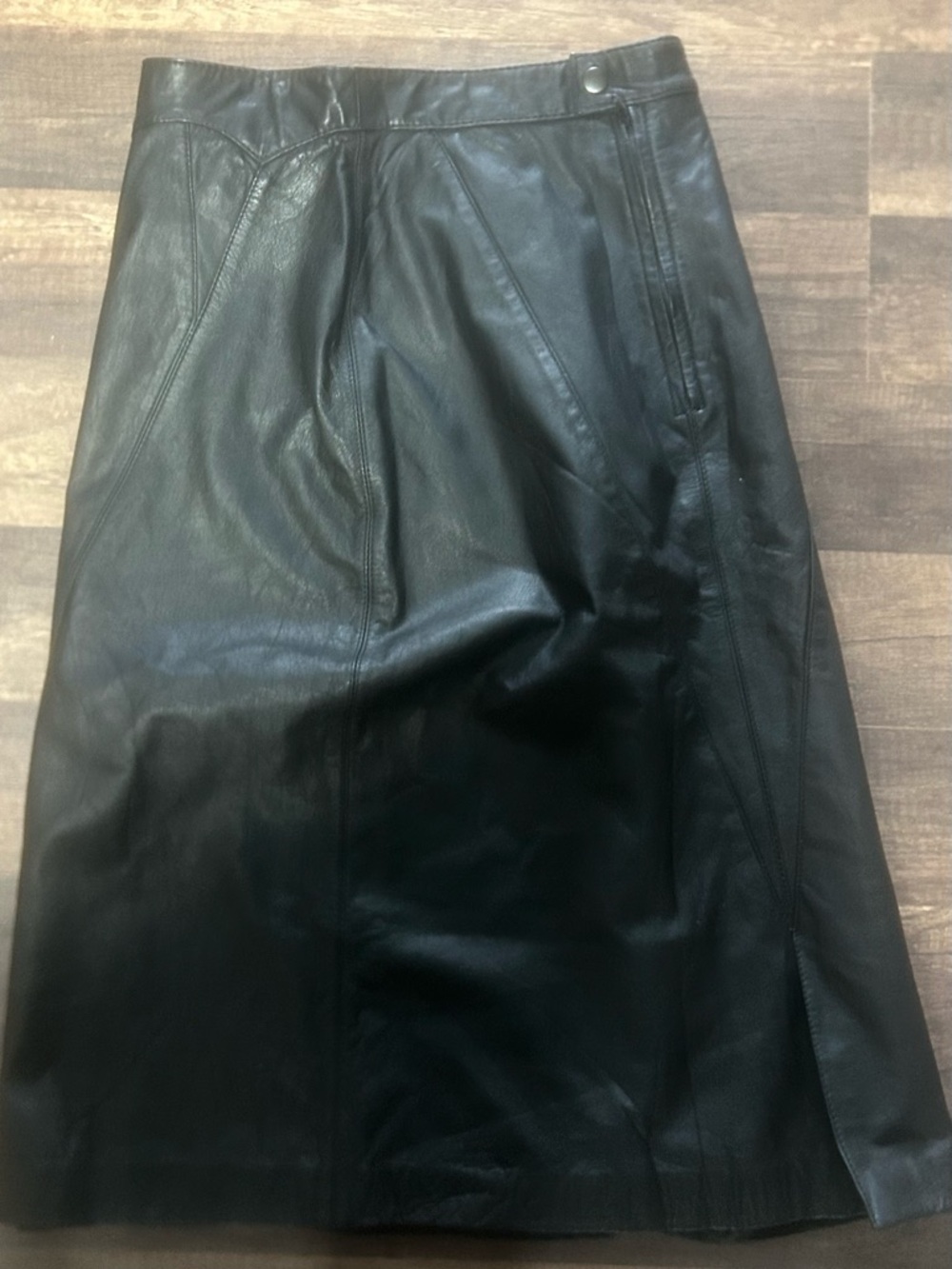 Pelle Black Leather A-Line Midi Skirt